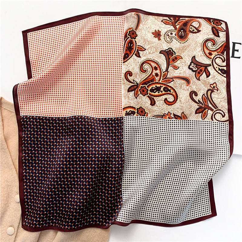 Fashion Designer Print 100% Natural Silk Square Scarves Women Hairband Neck Foulard Female Small Kerchief Bandana New 2024 FZ93-3 53cm real silk
