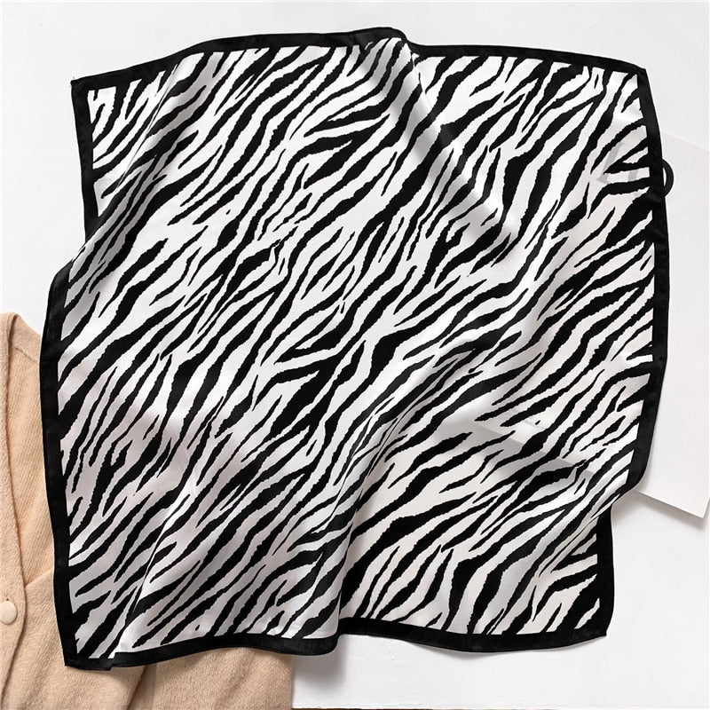 Fashion Designer Print 100% Natural Silk Square Scarves Women Hairband Neck Foulard Female Small Kerchief Bandana New 2024 FZ92-3 53cm real silk