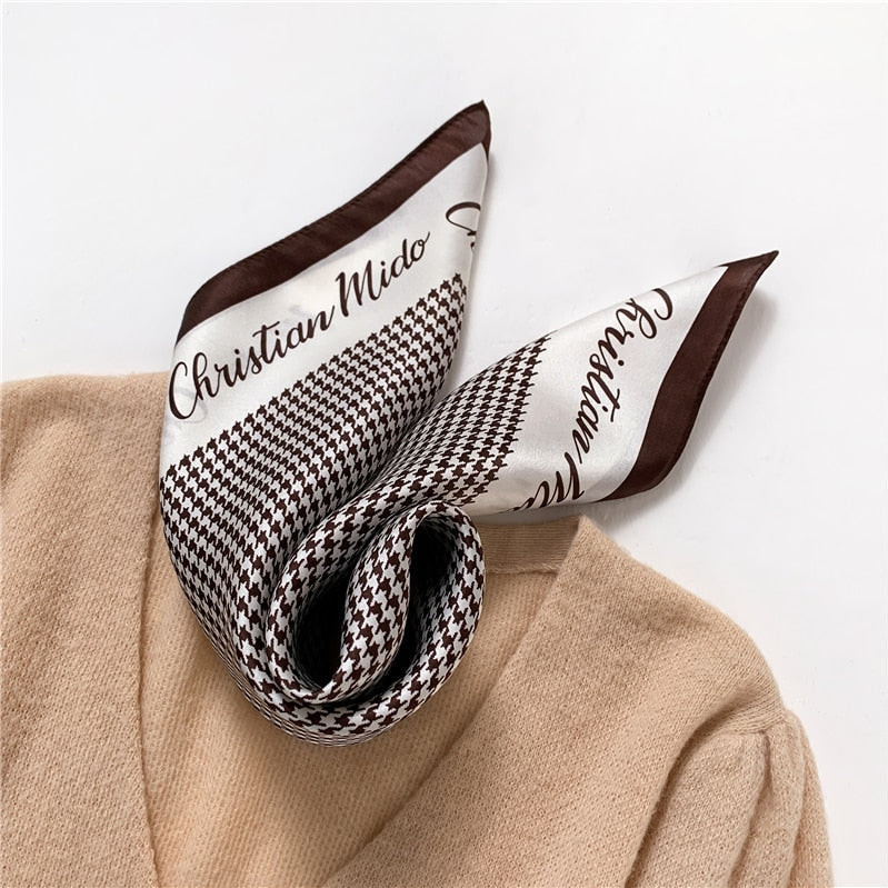 Fashion Designer Print 100% Natural Silk Square Scarves Women Hairband Neck Foulard Female Small Kerchief Bandana New 2024 FZ100-1 53cm real silk