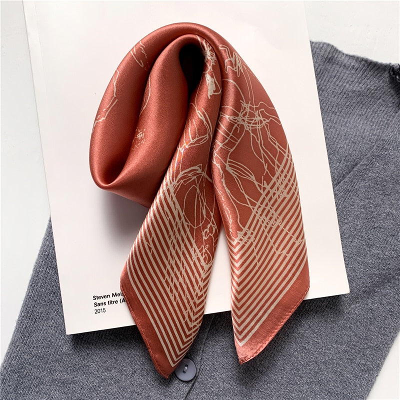 Fashion Designer Print 100% Natural Silk Square Scarves Women Hairband Neck Foulard Female Small Kerchief Bandana New 2024 FZ95-4 53cm real silk