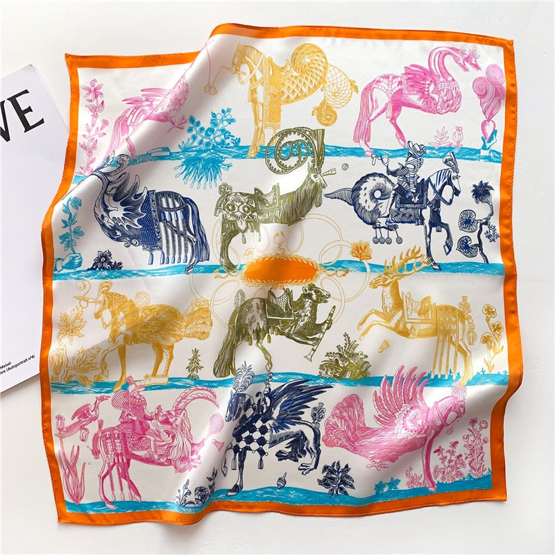 Fashion Designer Print 100% Natural Silk Square Scarves Women Hairband Neck Foulard Female Small Kerchief Bandana New 2024 FZ87-3 53cm real silk