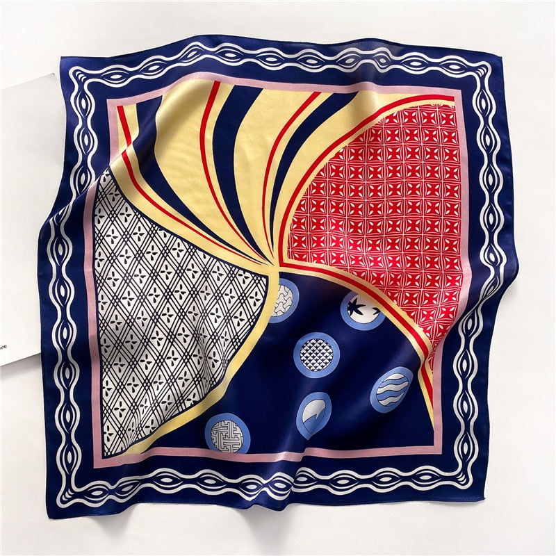 Fashion Designer Print 100% Natural Silk Square Scarves Women Hairband Neck Foulard Female Small Kerchief Bandana New 2024 FZ84-1 53cm real silk