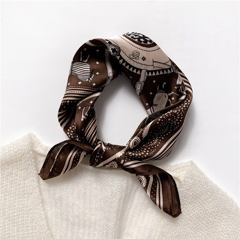 Fashion Designer Print 100% Natural Silk Square Scarves Women Hairband Neck Foulard Female Small Kerchief Bandana New 2024 FZ94-4 53cm real silk