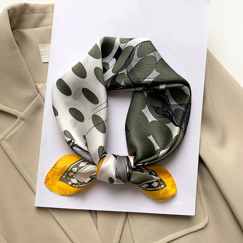 Fashion Designer Print 100% Natural Silk Square Scarves Women Hairband Neck Foulard Female Small Kerchief Bandana New 2024 FZ101-2 53cm real silk