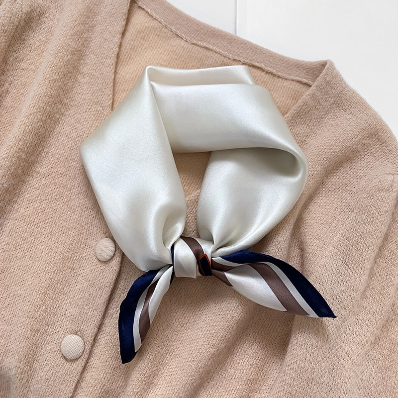 Fashion Designer Print 100% Natural Silk Square Scarves Women Hairband Neck Foulard Female Small Kerchief Bandana New 2024 FZ91-2 53cm real silk