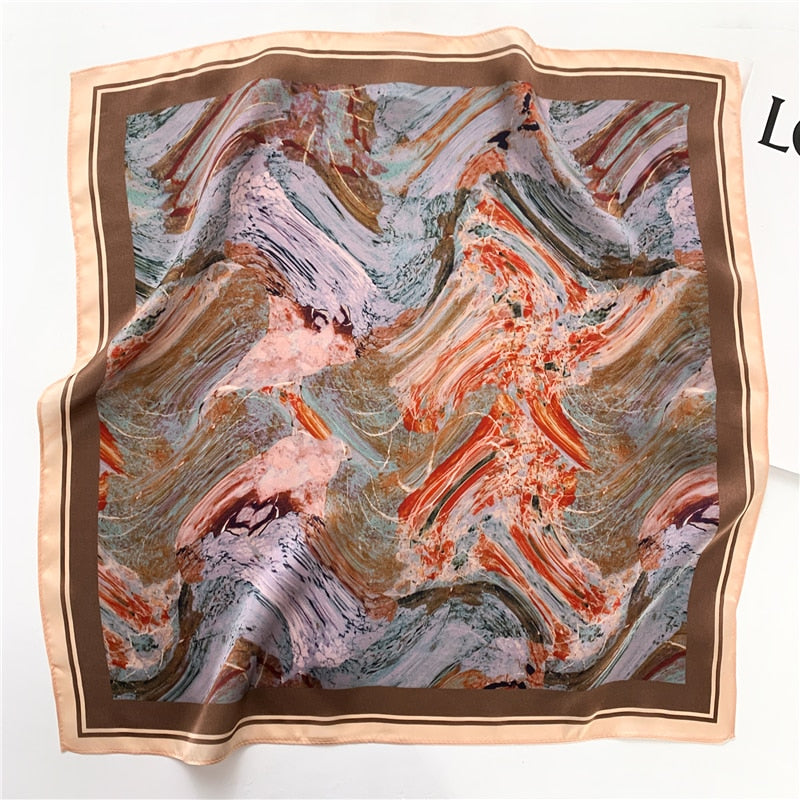 Fashion Designer Print 100% Natural Silk Square Scarves Women Hairband Neck Foulard Female Small Kerchief Bandana New 2024 FZ120-2 53cm real silk