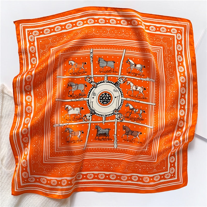 Fashion Designer Print 100% Natural Silk Square Scarves Women Hairband Neck Foulard Female Small Kerchief Bandana New 2024 FZ94-2 53cm real silk