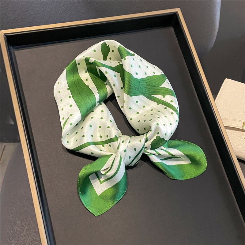 Fashion Designer Print 100% Natural Silk Square Scarves Women Hairband Neck Foulard Female Small Kerchief Bandana New 2024 FZ223-1 53cm real silk
