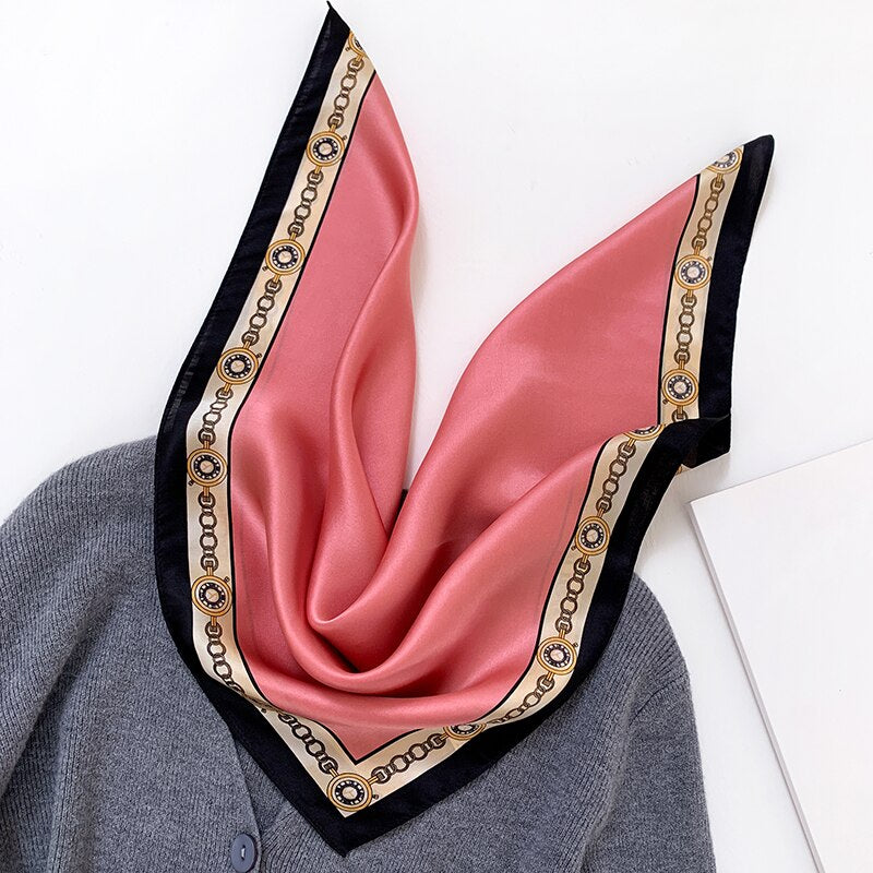 Fashion Designer Print 100% Natural Silk Square Scarves Women Hairband Neck Foulard Female Small Kerchief Bandana New 2024 FZ89-3 53cm real silk