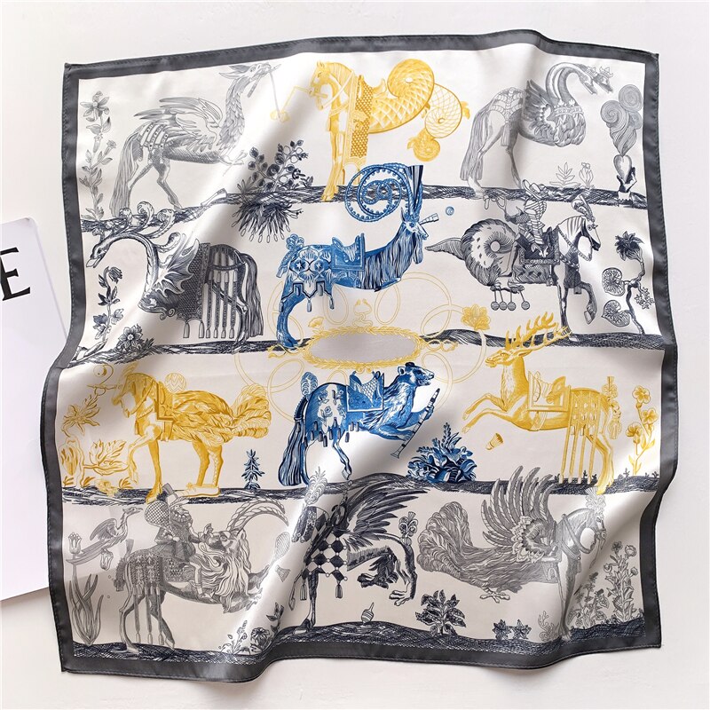 Fashion Designer Print 100% Natural Silk Square Scarves Women Hairband Neck Foulard Female Small Kerchief Bandana New 2024 FZ87-1 53cm real silk