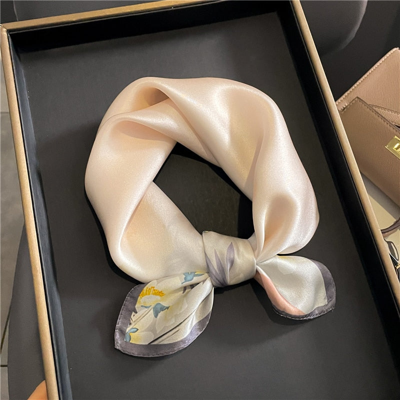 Fashion Designer Print 100% Natural Silk Square Scarves Women Hairband Neck Foulard Female Small Kerchief Bandana New 2024 FZ181-1 53cm real silk