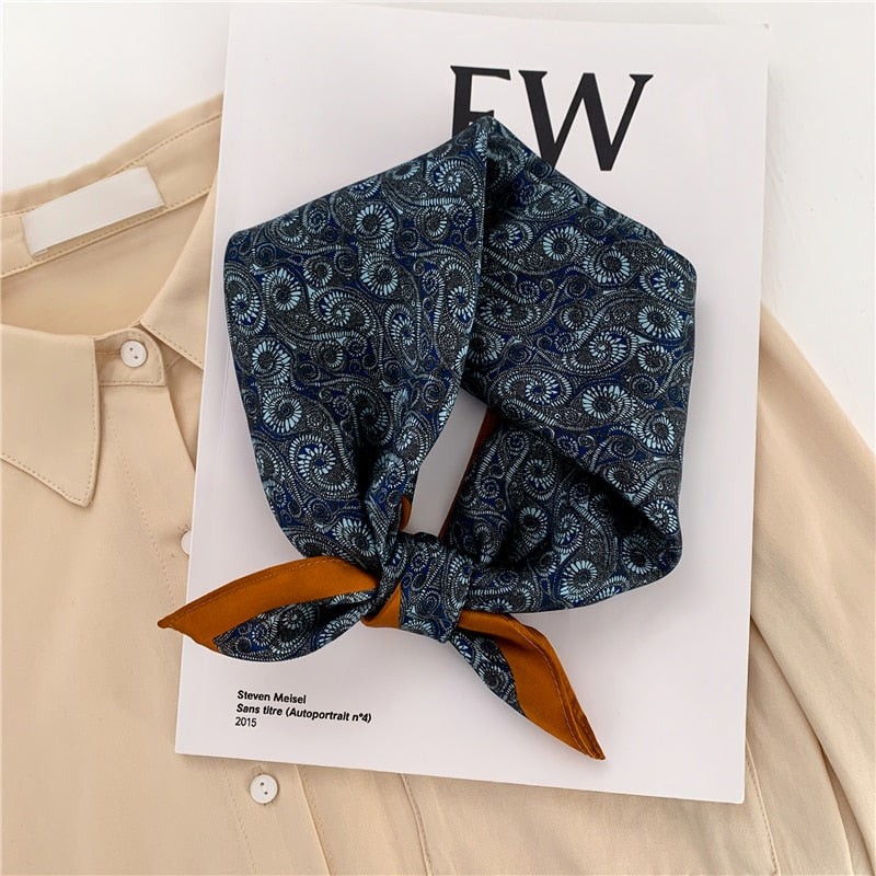 Fashion Designer Print 100% Natural Silk Square Scarves Women Hairband Neck Foulard Female Small Kerchief Bandana New 2024 FZ96-1 53cm real silk