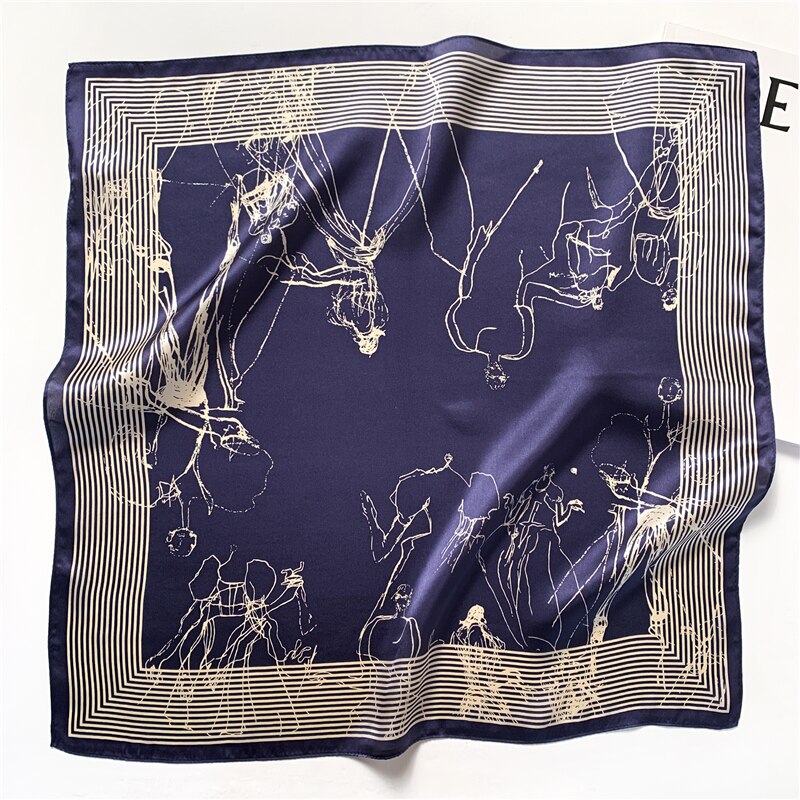 Fashion Designer Print 100% Natural Silk Square Scarves Women Hairband Neck Foulard Female Small Kerchief Bandana New 2024 FZ95-3 53cm real silk