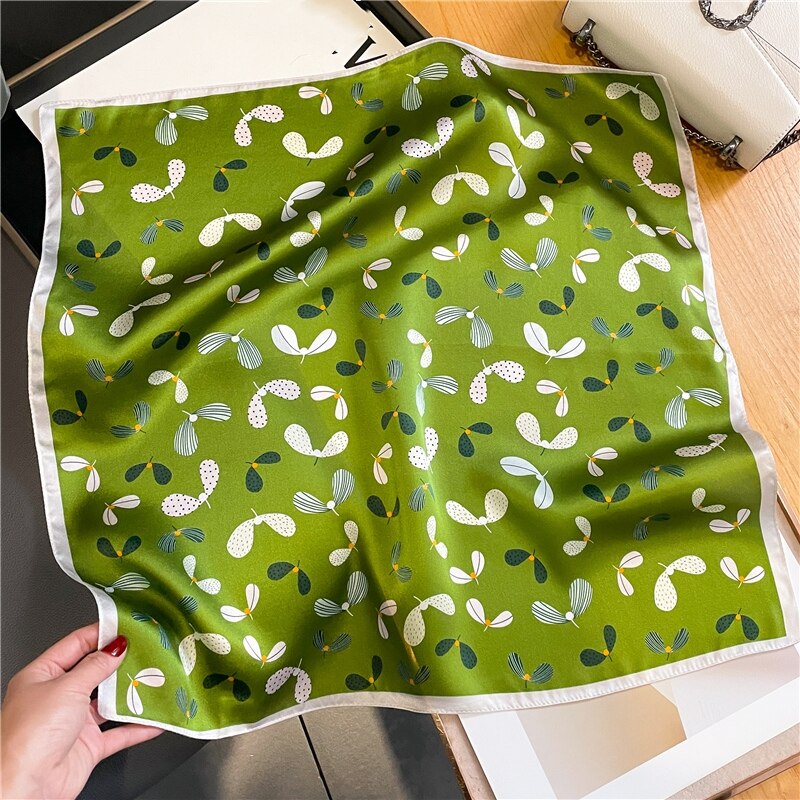 Fashion Designer Print 100% Natural Silk Square Scarves Women Hairband Neck Foulard Female Small Kerchief Bandana New 2024 FZ224-2 53cm real silk