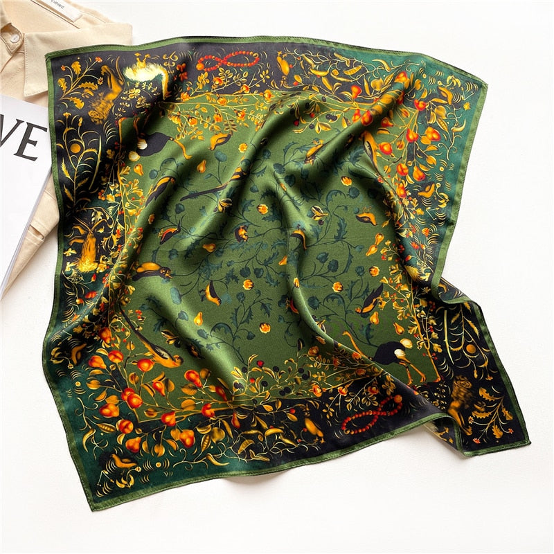 Fashion Designer Print 100% Natural Silk Square Scarves Women Hairband Neck Foulard Female Small Kerchief Bandana New 2024 FZ146-2 53cm real silk