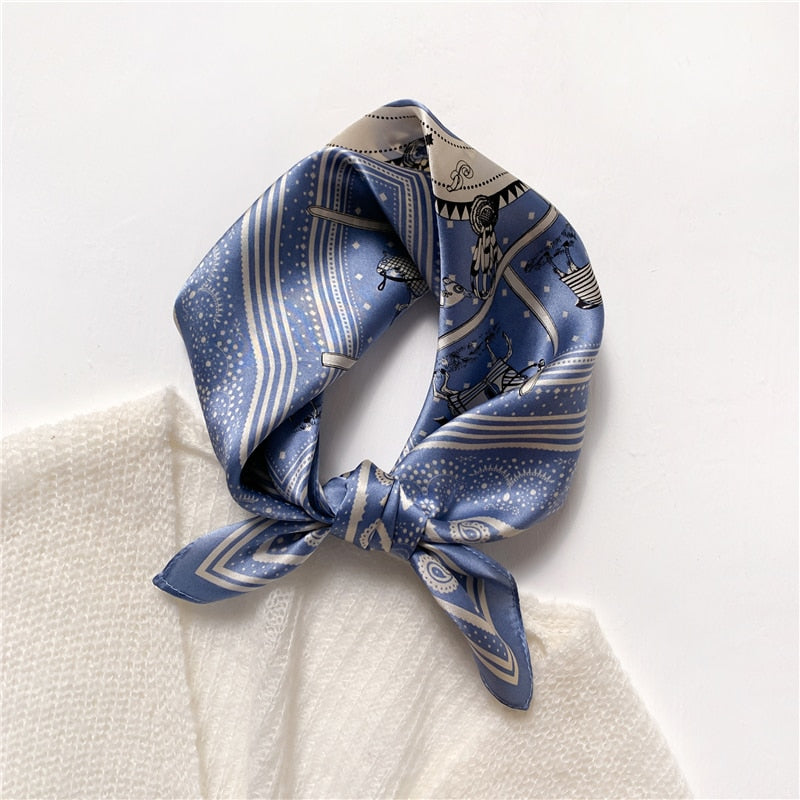 Fashion Designer Print 100% Natural Silk Square Scarves Women Hairband Neck Foulard Female Small Kerchief Bandana New 2024 FZ94-3 53cm real silk