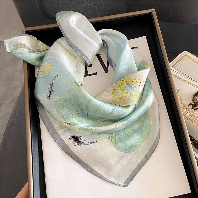 Fashion Designer Print 100% Natural Silk Square Scarves Women Hairband Neck Foulard Female Small Kerchief Bandana New 2024 FZ183-1 53cm real silk