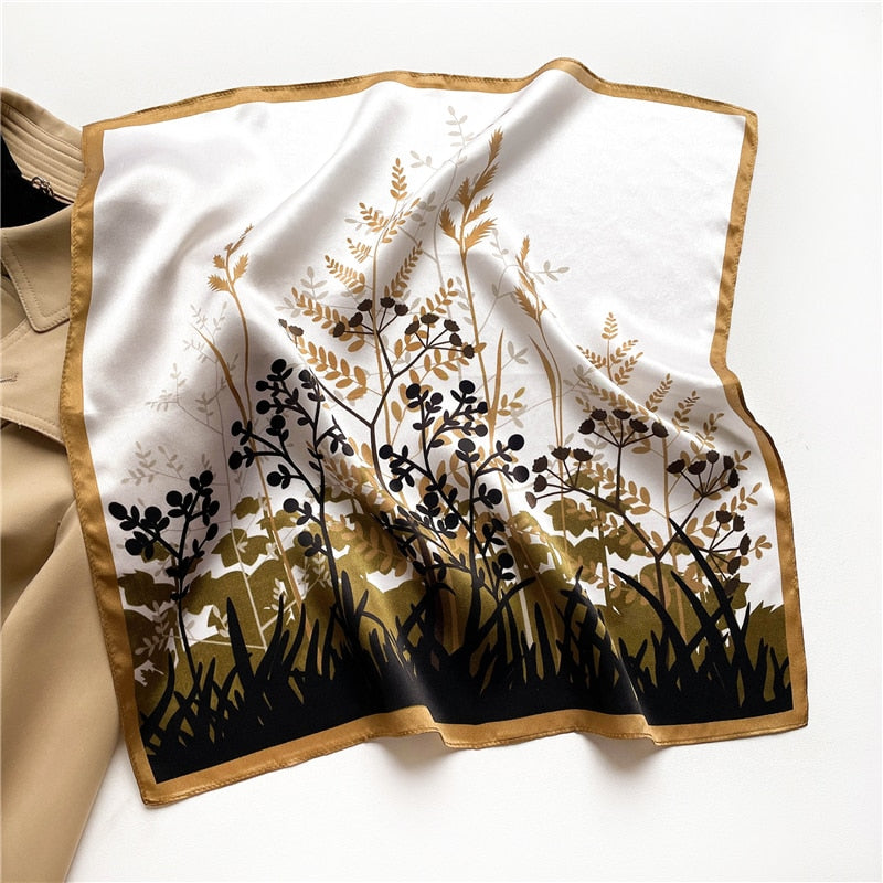 Fashion Designer Print 100% Natural Silk Square Scarves Women Hairband Neck Foulard Female Small Kerchief Bandana New 2024 FZ147-2 53cm real silk
