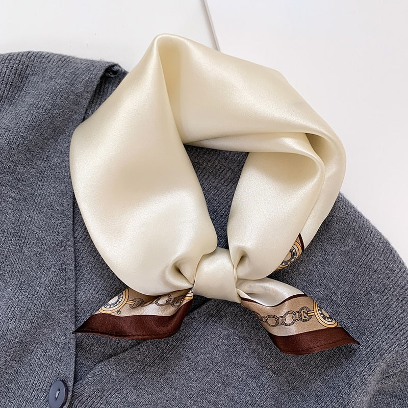 Fashion Designer Print 100% Natural Silk Square Scarves Women Hairband Neck Foulard Female Small Kerchief Bandana New 2024 FZ89-4 53cm real silk