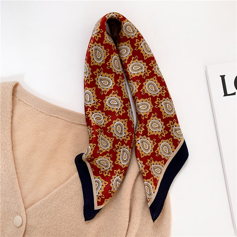 Fashion Designer Print 100% Natural Silk Square Scarves Women Hairband Neck Foulard Female Small Kerchief Bandana New 2024 FZ90-5 53cm real silk