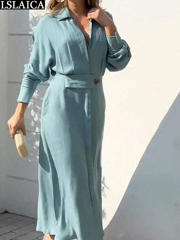 Fashion Dress for Women Luxury Elegant Solid Color Evening Dresses 2024 Party Slip Pockets Chic Promotion Long Sleeve Clothes