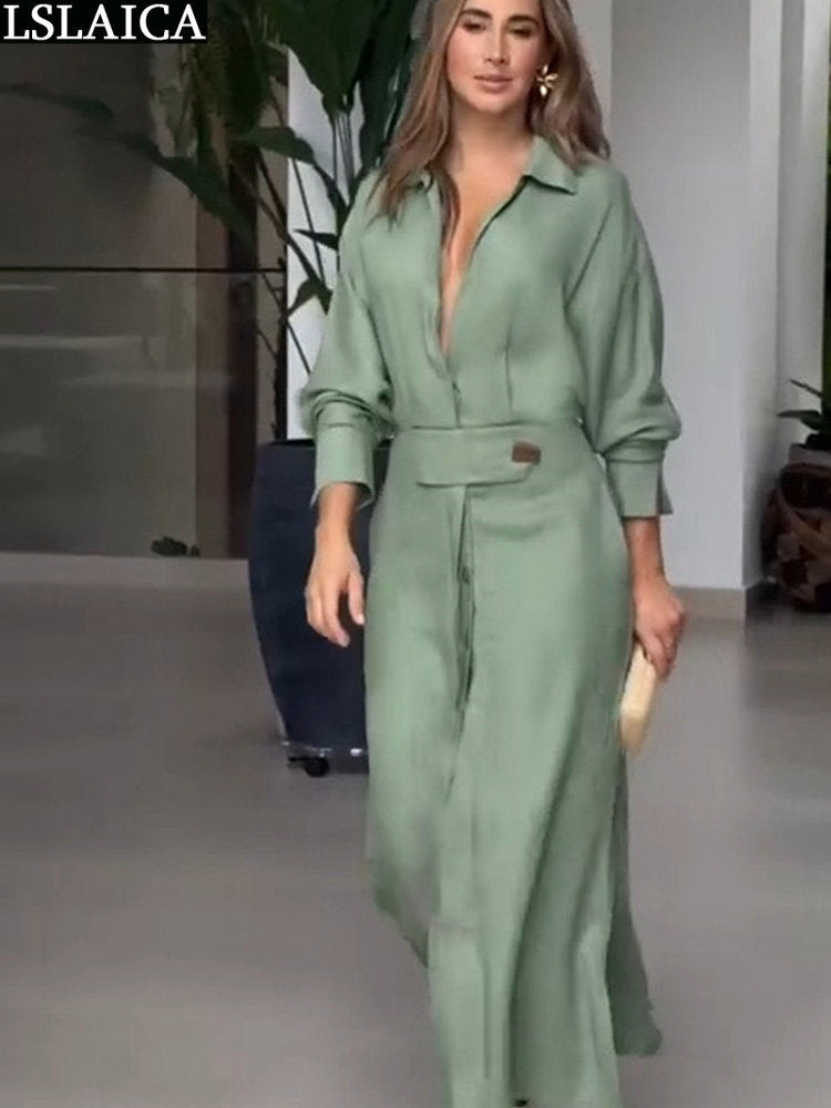 Fashion Dress for Women Luxury Elegant Solid Color Evening Dresses 2024 Party Slip Pockets Chic Promotion Long Sleeve Clothes