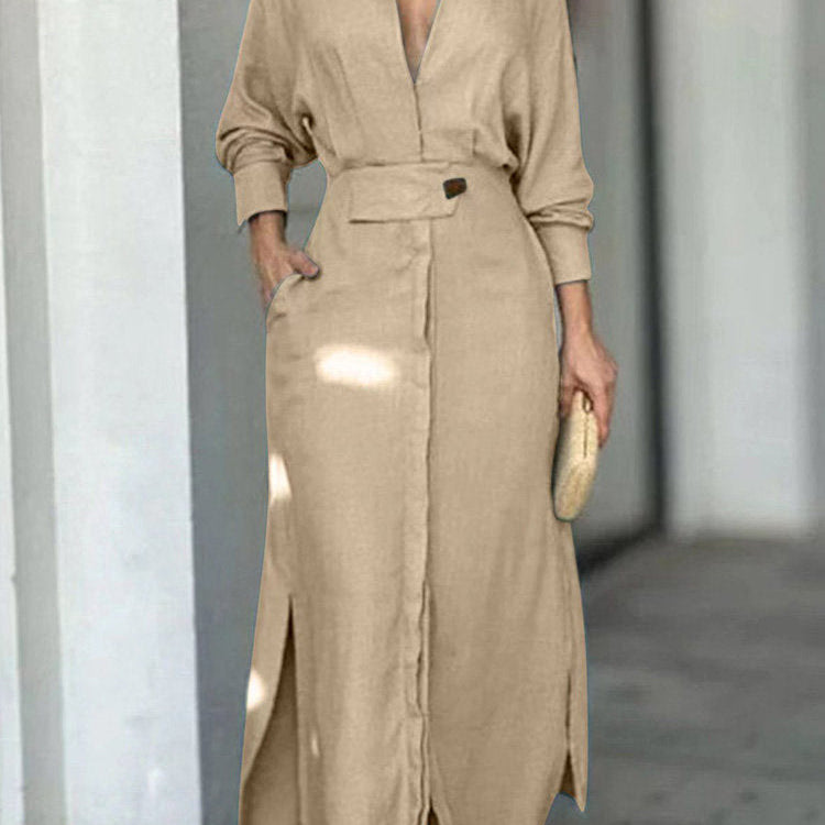 Fashion Dress for Women Luxury Elegant Solid Color Evening Dresses 2024 Party Slip Pockets Chic Promotion Long Sleeve Clothes