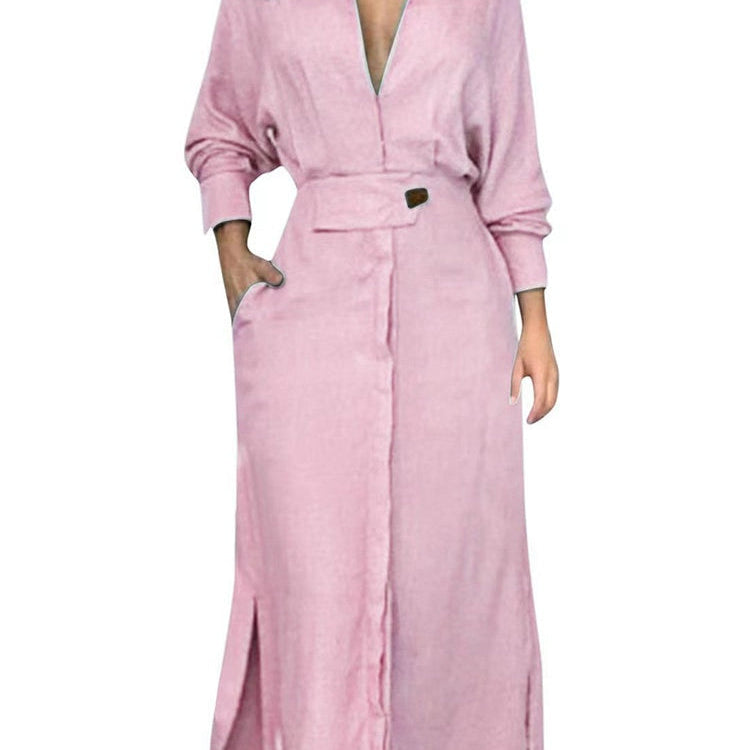 Fashion Dress for Women Luxury Elegant Solid Color Evening Dresses 2024 Party Slip Pockets Chic Promotion Long Sleeve Clothes