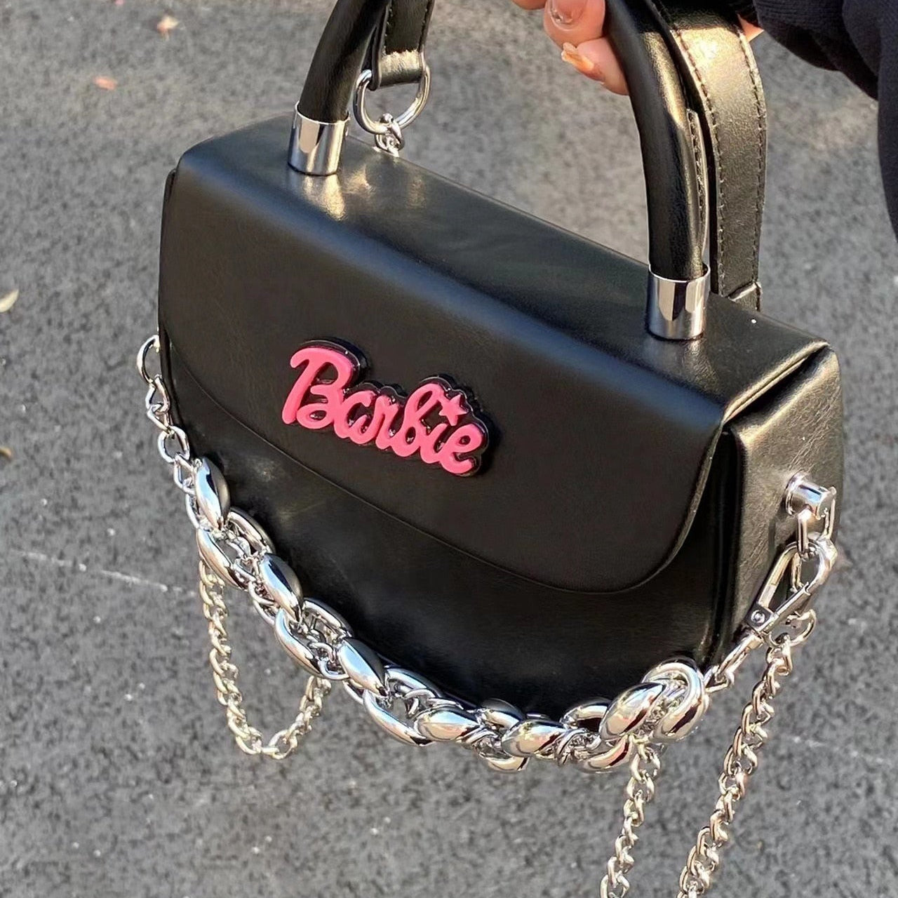 Fashion Female Barbie Letter Chain Crossbody Square Bag Y2K Girls Shoulder Messenger Bag Portable Coin Purse Pouch Handbag Gifts