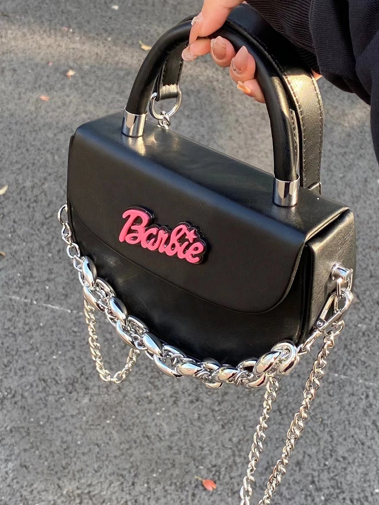 Fashion Female Barbie Letter Chain Crossbody Square Bag Y2K Girls Shoulder Messenger Bag Portable Coin Purse Pouch Handbag Gifts