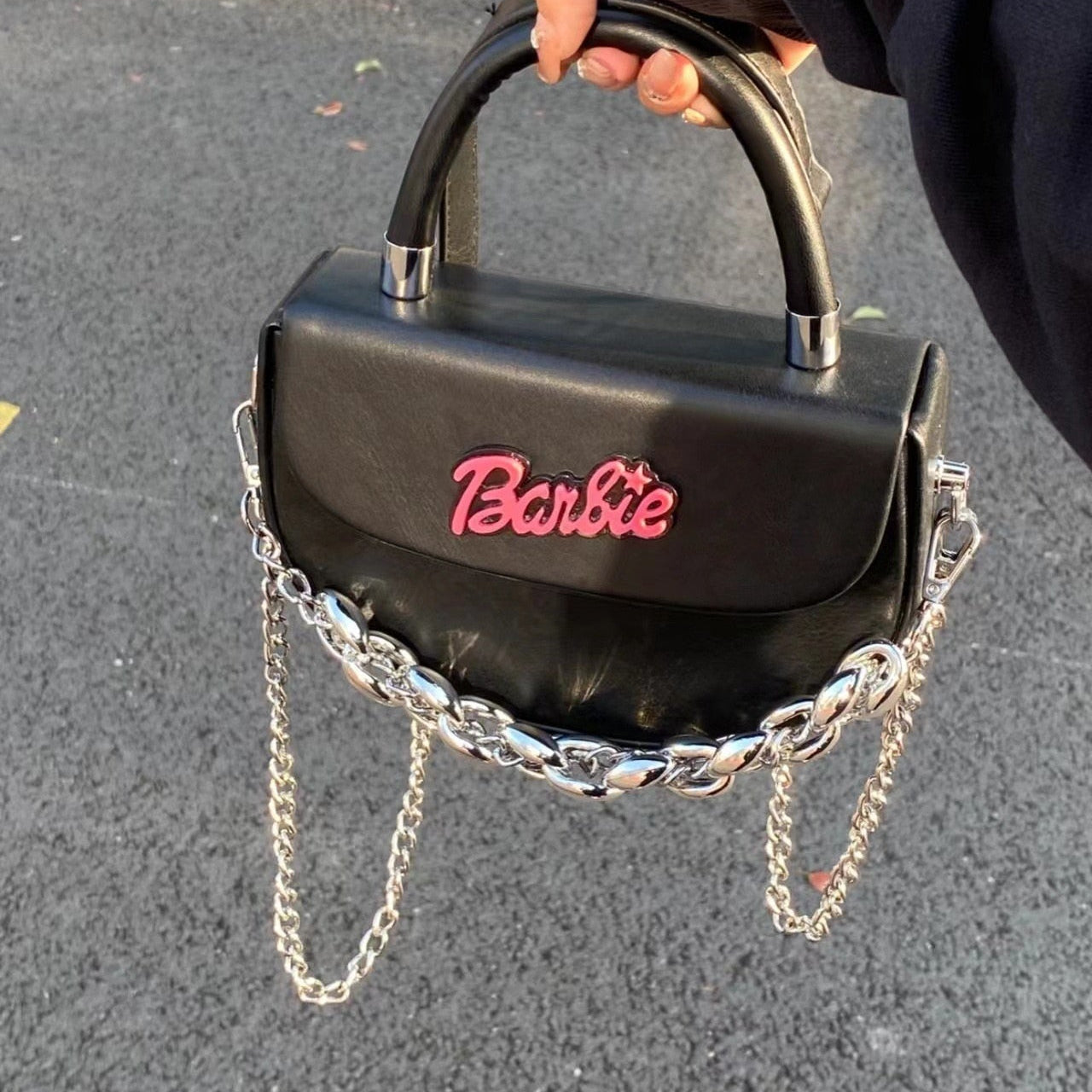 Fashion Female Barbie Letter Chain Crossbody Square Bag Y2K Girls Shoulder Messenger Bag Portable Coin Purse Pouch Handbag Gifts