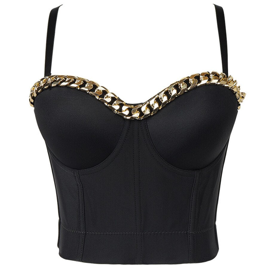 Fashion Gold-Plated Chain Corset Top Nightclub Sexy Tops Women Crop Top To Wear Out Bra Push Up Bustier Female Clothing DB1052