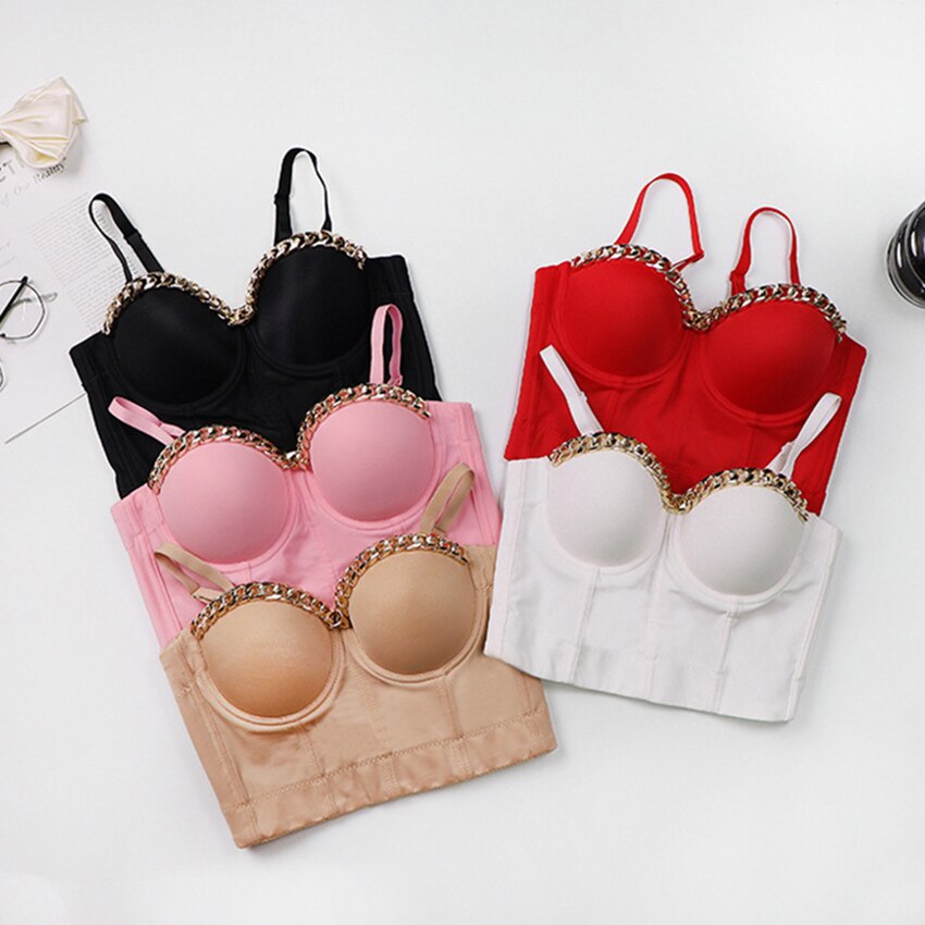 Fashion Gold-Plated Chain Corset Top Nightclub Sexy Tops Women Crop Top To Wear Out Bra Push Up Bustier Female Clothing DB1052