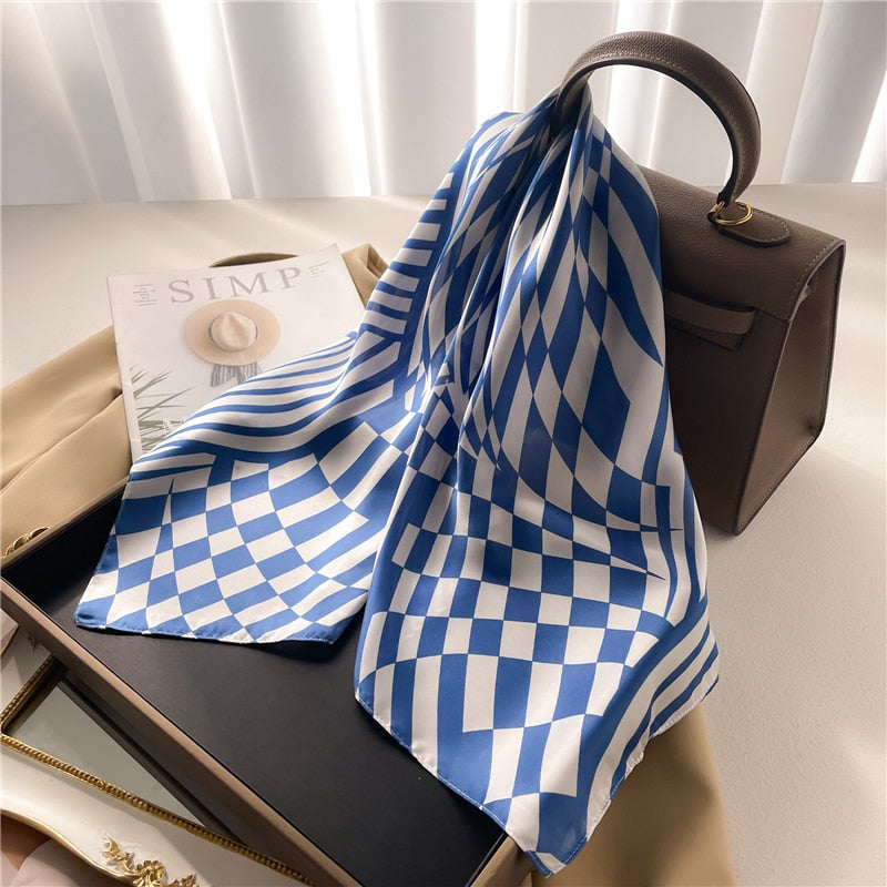 Fashion Hair Scarf for Women Decor Headband Ribbon Satin Silk Square Scarves Lady Wrist Wrap Shawls Design Bandana Foulard 2024 FJ701-2