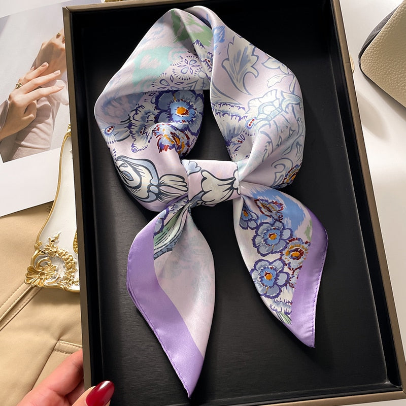 Fashion Hair Scarf for Women Decor Headband Ribbon Satin Silk Square Scarves Lady Wrist Wrap Shawls Design Bandana Foulard 2024 FJ725-2