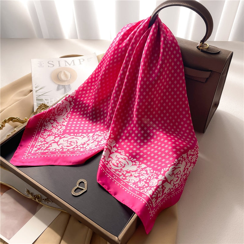 Fashion Hair Scarf for Women Decor Headband Ribbon Satin Silk Square Scarves Lady Wrist Wrap Shawls Design Bandana Foulard 2024 FJ709-5