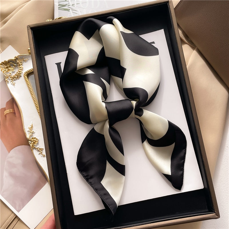 Fashion Hair Scarf for Women Decor Headband Ribbon Satin Silk Square Scarves Lady Wrist Wrap Shawls Design Bandana Foulard 2024 FJ704-2