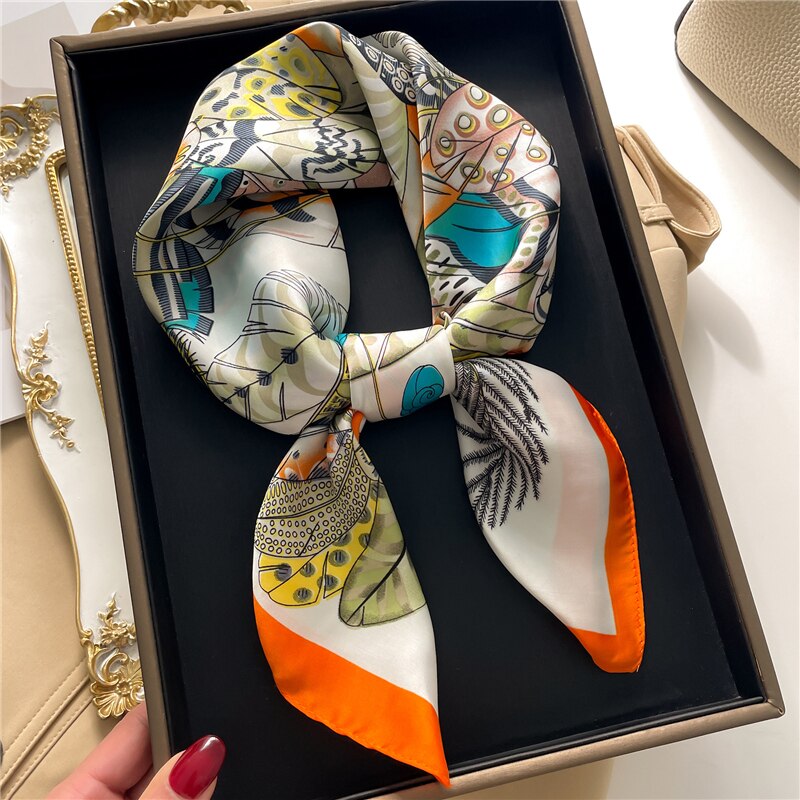 Fashion Hair Scarf for Women Decor Headband Ribbon Satin Silk Square Scarves Lady Wrist Wrap Shawls Design Bandana Foulard 2024 FJ722-3