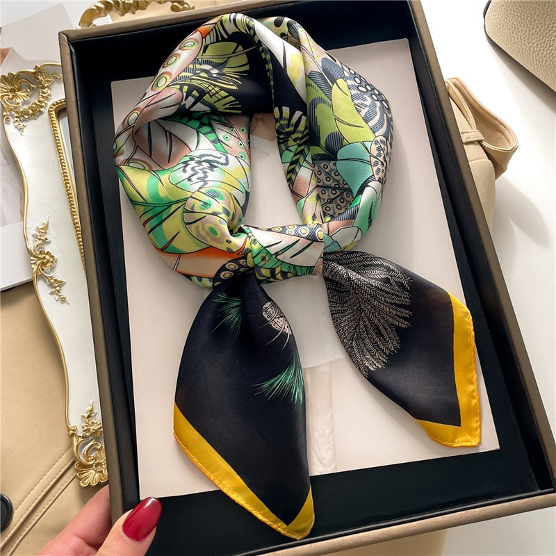 Fashion Hair Scarf for Women Decor Headband Ribbon Satin Silk Square Scarves Lady Wrist Wrap Shawls Design Bandana Foulard 2024 FJ722-4