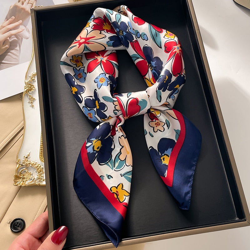 Fashion Hair Scarf for Women Decor Headband Ribbon Satin Silk Square Scarves Lady Wrist Wrap Shawls Design Bandana Foulard 2024 FJ727-2
