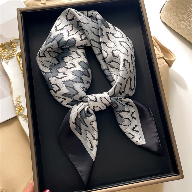 Fashion Hair Scarf for Women Decor Headband Ribbon Satin Silk Square Scarves Lady Wrist Wrap Shawls Design Bandana Foulard 2024 FJ724-3