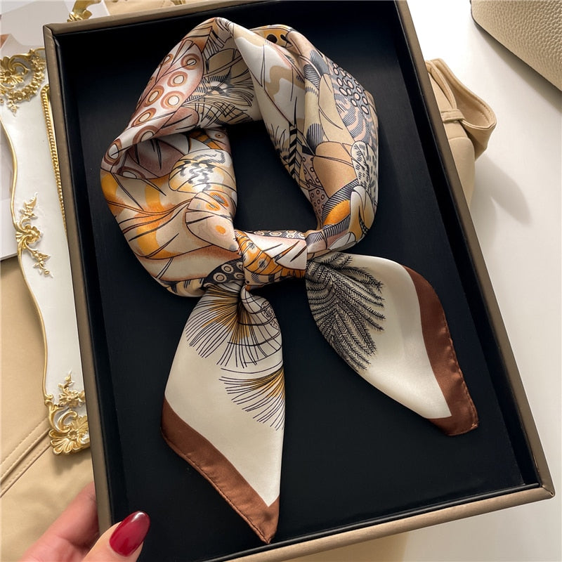 Fashion Hair Scarf for Women Decor Headband Ribbon Satin Silk Square Scarves Lady Wrist Wrap Shawls Design Bandana Foulard 2024 FJ722-2