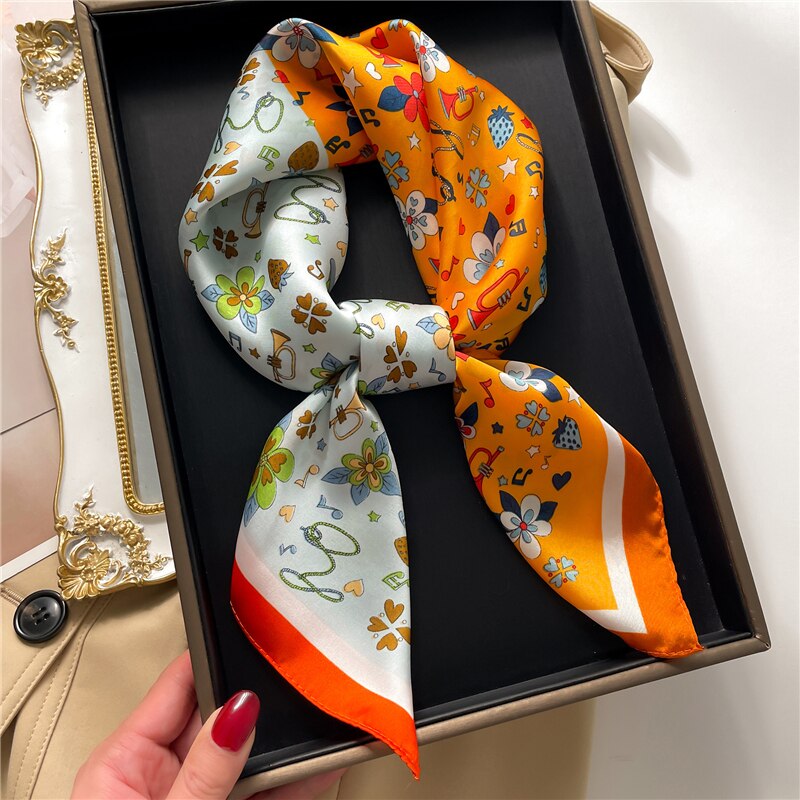Fashion Hair Scarf for Women Decor Headband Ribbon Satin Silk Square Scarves Lady Wrist Wrap Shawls Design Bandana Foulard 2024 FJ713-4