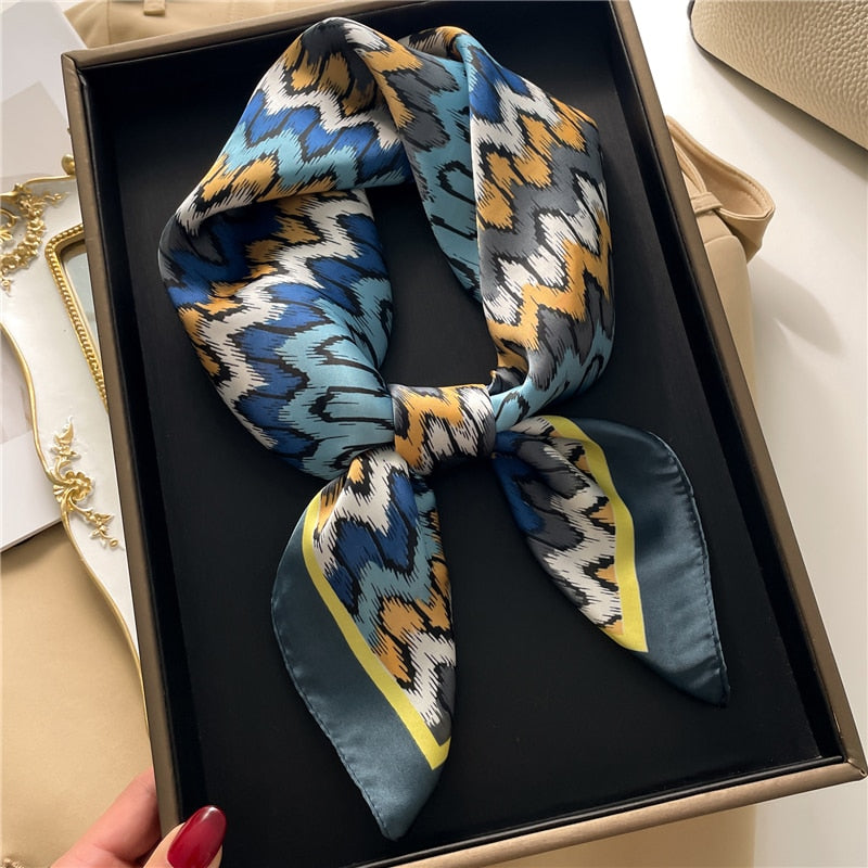 Fashion Hair Scarf for Women Decor Headband Ribbon Satin Silk Square Scarves Lady Wrist Wrap Shawls Design Bandana Foulard 2024 FJ724-1