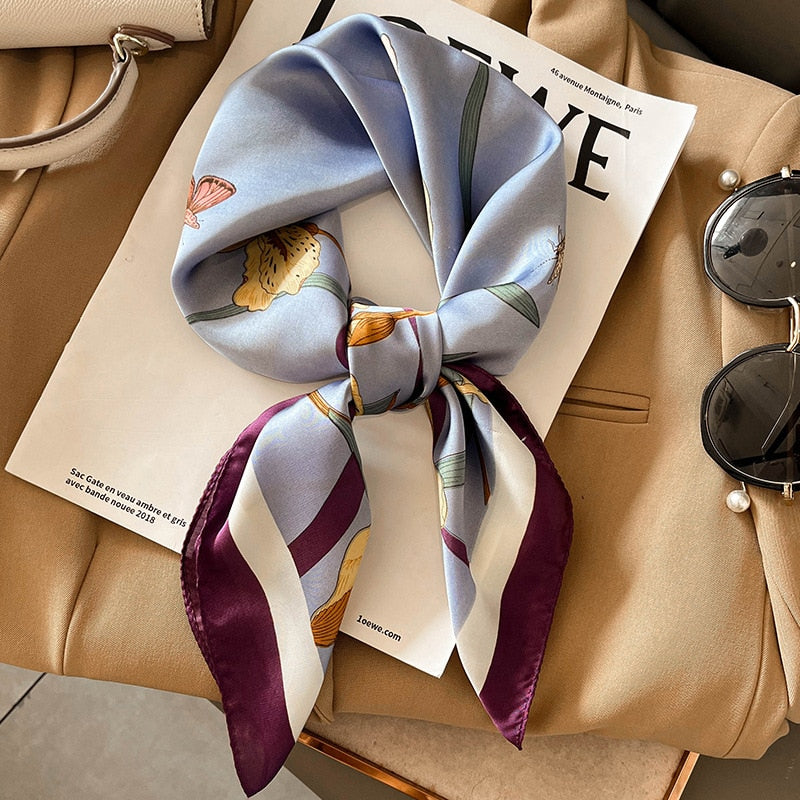 Fashion Hair Scarf for Women Headband Ribbon Satin Silk Square Scarves Lady Wrist Wrap Shawls Design Bandana Foulard 2024 W-202-2 70x70