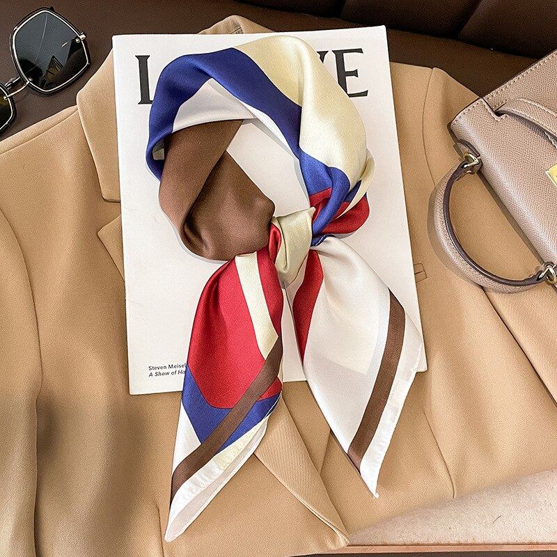 Fashion Hair Scarf for Women Headband Ribbon Satin Silk Square Scarves Lady Wrist Wrap Shawls Design Bandana Foulard 2024 W-177-11 70x70