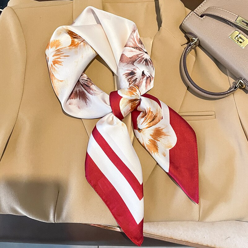 Fashion Hair Scarf for Women Headband Ribbon Satin Silk Square Scarves Lady Wrist Wrap Shawls Design Bandana Foulard 2024 W-197-1 70x70