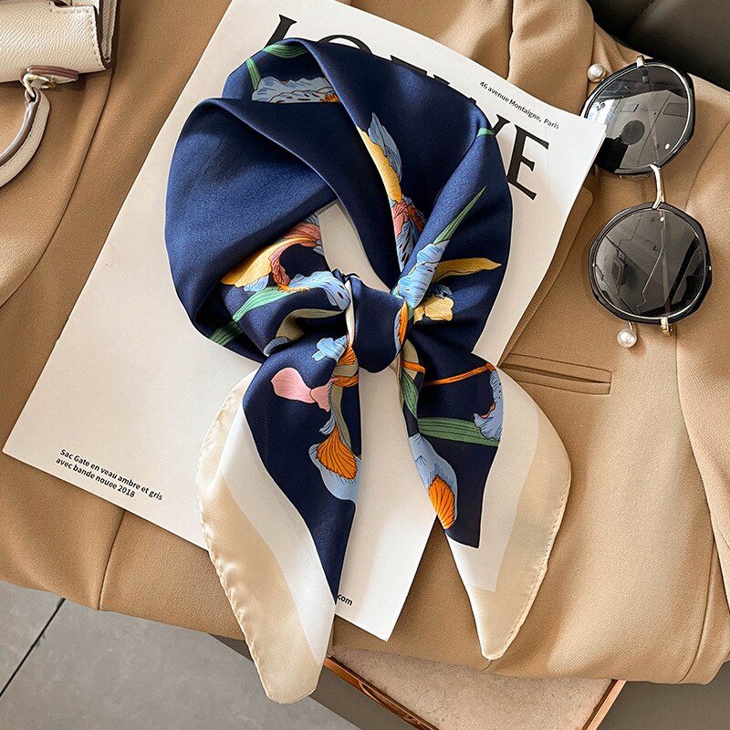 Fashion Hair Scarf for Women Headband Ribbon Satin Silk Square Scarves Lady Wrist Wrap Shawls Design Bandana Foulard 2024 W-202-4 70x70