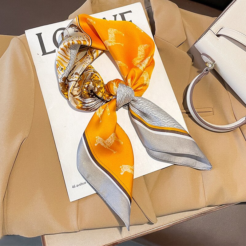 Fashion Hair Scarf for Women Headband Ribbon Satin Silk Square Scarves Lady Wrist Wrap Shawls Design Bandana Foulard 2024 W-76-3 70x70