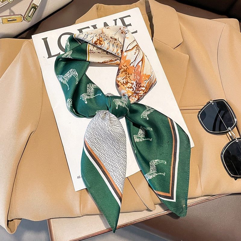 Fashion Hair Scarf for Women Headband Ribbon Satin Silk Square Scarves Lady Wrist Wrap Shawls Design Bandana Foulard 2024 W-76-2 70x70